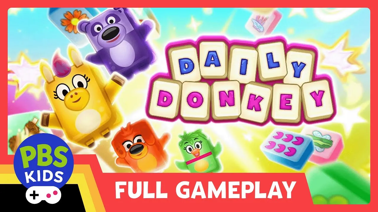 Donkey Hodie beside a colorful daily puzzle grid
